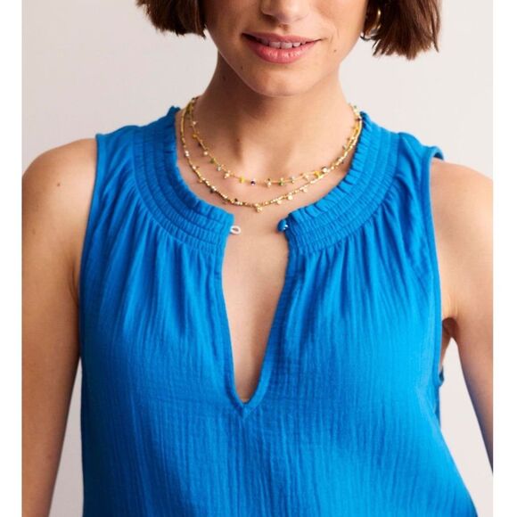 Boden 100% Cotton Gauze Blue Double Cloth Maxi Tiered Dress Size 22 Regular - Picture 9 of 13